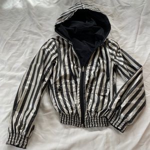 Reversible Striped Hooded Bomber Jacket